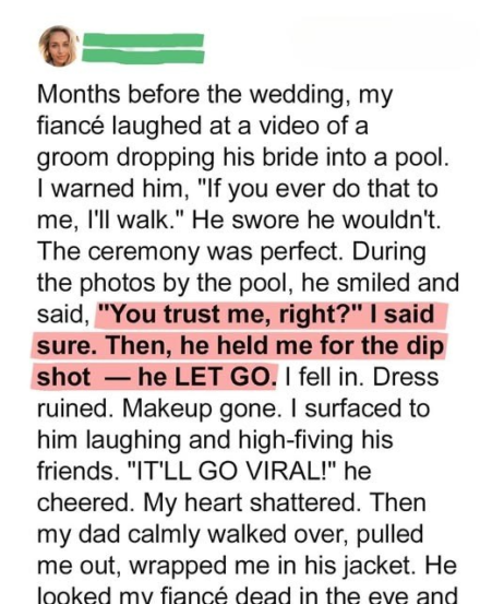 My Groom Playfully Sent Me into the Pool During Our Wedding Photoshoot – My Dad’s Reaction Surprised Everyone  Ouadie RhabbouronJanuary 22, 2026