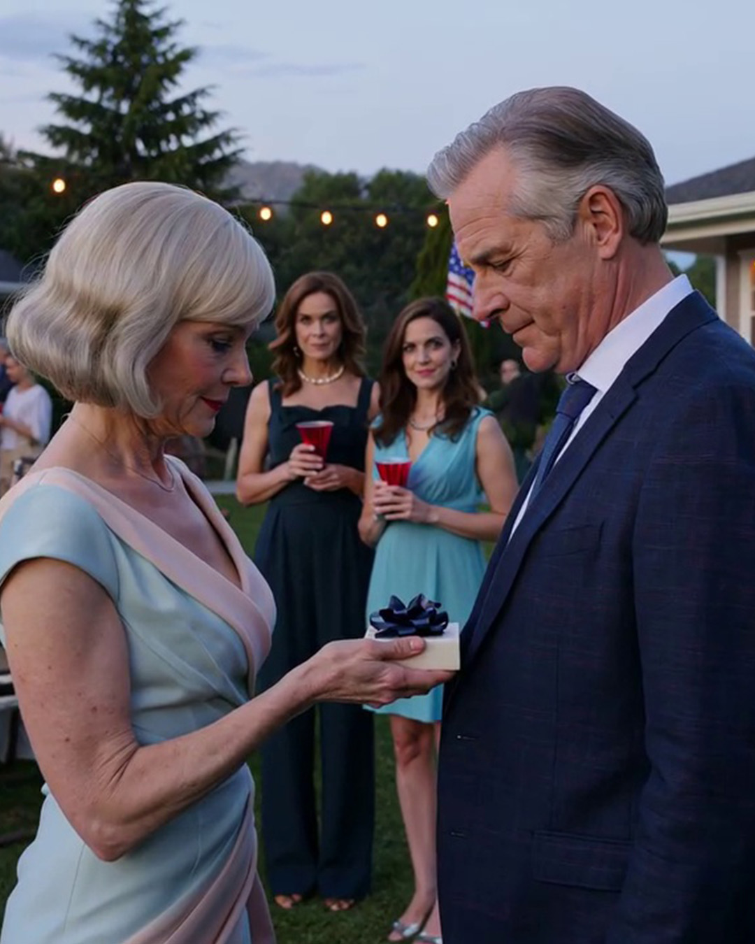 On my 73rd birthday, my husband brought a woman and two children and said in front of all our guests, ‘This is my second family. I’ve kept it a secret for 30 years.’ My two daughters froze, unable to believe what was happening in front of their eyes. But I just calmly smiled as if I had known all along, handed him a small box, and said, ‘I already knew. This is for you.’ His hands began to tremble as he opened the lid.