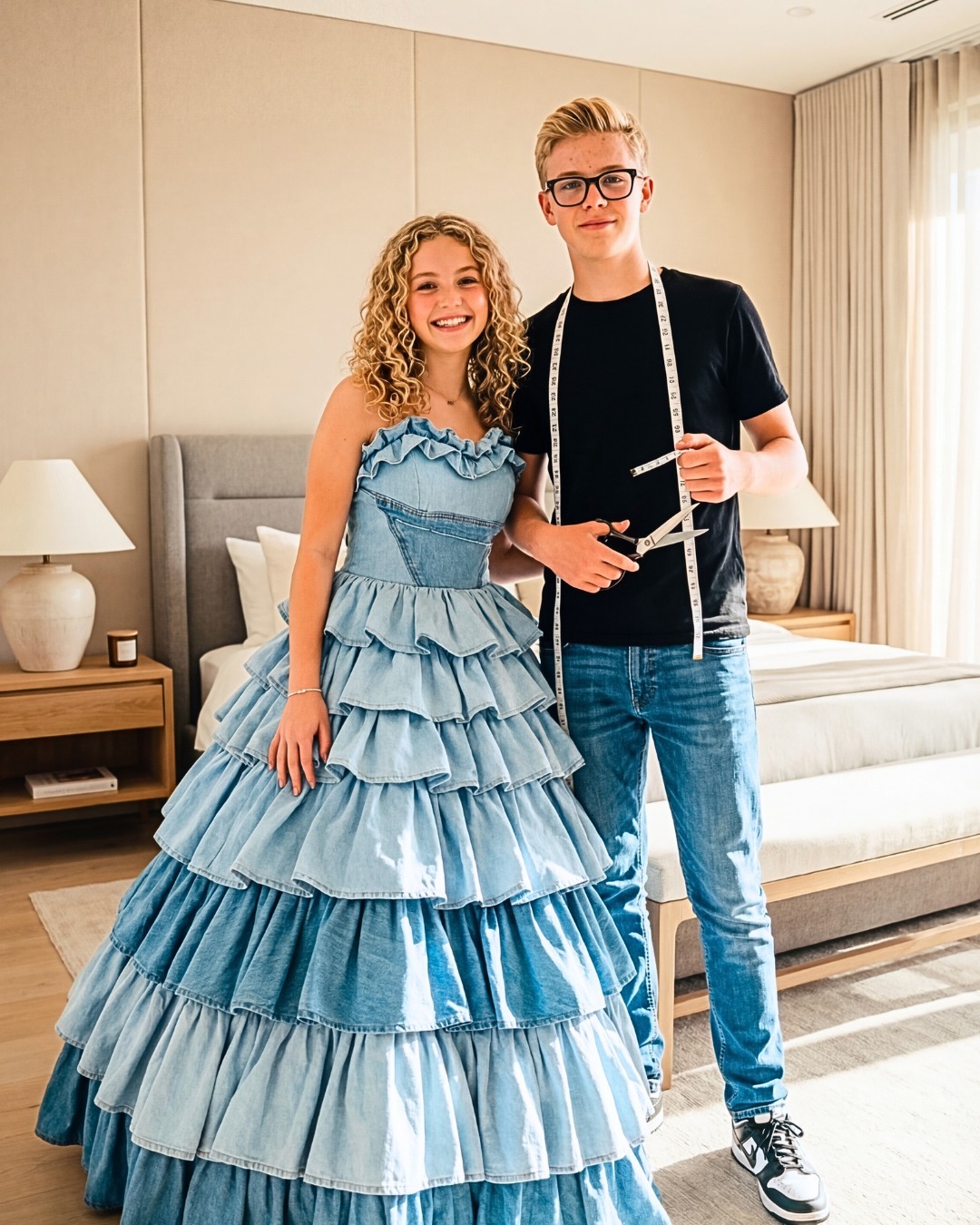 My Stepmom Refused to Give Me Money for a Prom Dress – My Brother Sewed One from Our Late Mom’s Jeans Collection, and What Happened Next Made Her Jaw Drop